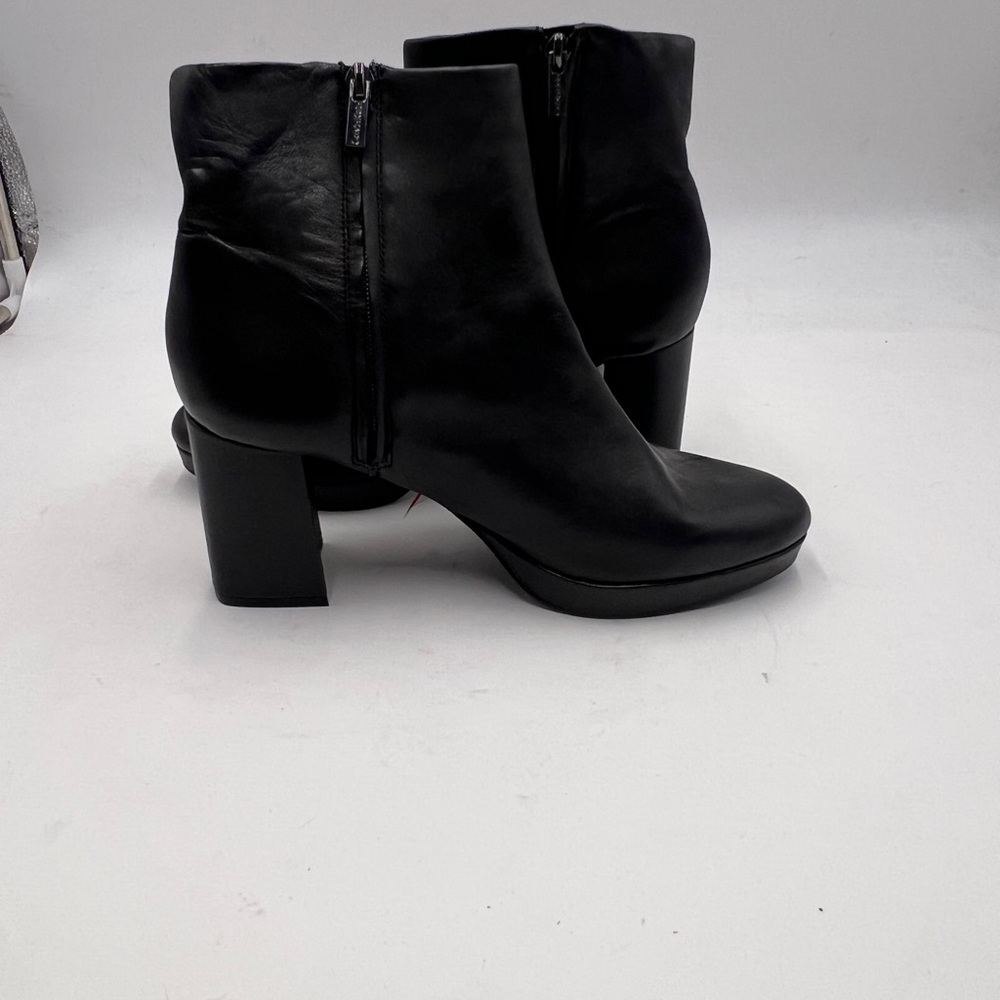 Calvin Klein Sleek Black Leather Heeled Boots - Picture 5 of 9